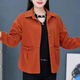 紫昕月中老年春秋外套女裝長(cháng)袖寬松薄款開(kāi)衫媽媽春季燈芯絨扣子單層上衣 桔紅色[盤(pán)扣口袋-] 薄款 2XL 建議105-120斤