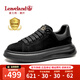 楓葉（leaveland）男鞋新品簡(jiǎn)版真牛皮透氣厚底運(yùn)動(dòng)板鞋男防滑軟底麥昆休閑鞋男 黑色（皮鞋碼） 41