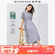 佐丹奴裙子女萊賽爾氣質(zhì)通勤風(fēng)V領(lǐng)抽繩收腰短袖連衣裙05465345