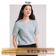 旅途原品ltyp 進(jìn)口100%亞麻極簡(jiǎn)文藝小衫 休閑百搭短袖T恤女秋 湖藍色 L （建議拍大一碼）