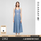 歌力思（ELLASSAY）2025夏季新款棉氣質(zhì)設(shè)計感蕾絲拼接牛仔吊帶連衣裙女EWE361N01900 牛仔藍(lán) S