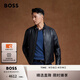 BOSS博斯【禮物】【機車(chē)風(fēng)羊皮】男士立領(lǐng)雙拉鏈復古風(fēng)皮夾克 001-黑色 M (48)