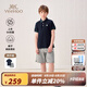 英氏（YEEHOO）男童套裝兒童衣服夏季POLO衫短袖短褲兩件套休閑透氣男孩夏裝新款 字母學(xué)院精英深藍+舒爽夏日花灰 170
