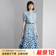 顏域時尚波點連衣裙2024新款女夏季通勤藍色圓領中長款短袖裙子女 藍波點 M/38