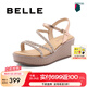 百麗（Belle）厚底坡跟休閑涼鞋女商場同水鉆細帶涼鞋A9R1DBL4 金色 35 (225mm)