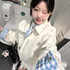 佐敘日系兩面穿外套女2025秋新款寬松百搭疊穿校園雙面穿翻領(lǐng)格子夾克 奶油米 雙面穿 M （90-105斤）
