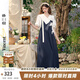 兩三事闊腿背帶褲女梵高文藝2025夏季新款寬松慵懶休閑褲馭馬漫游 深藍(lán)色 L