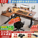 木藝生轉(zhuǎn)角雙電機(jī)電動(dòng)升降電腦桌家用辦公雙人L型桌子工作臺(tái)拐角書桌 雙電2節(jié)插排左拐角3cm實(shí)木胡桃色 1.6*1.1M(升級(jí)加強(qiáng)版收納橫梁)