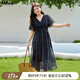 MsShe【波嬉風(fēng)印花雪紡連衣裙】大碼女裝2025夏季胖mmV領(lǐng)高端裙子 藏青藍(lán)色現(xiàn)貨 2XL