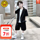 G.DUCKKIDS童裝男童夏季套裝2024新款兒童西裝兩件套帥氣男大童主持人禮服 黑色夏款-aqoeacm 150碼適合140-150cm年齡11-12歲
