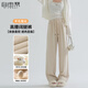 自由系闊腿褲女秋冬季加絨加厚高腰顯瘦寬松垂感羊毛蠶絲直筒休閑褲子
