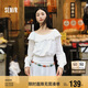 森馬（Semir）長袖襯衫女短款白色繡花浪漫秋2025荷葉邊一字肩襯衣107625105003