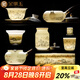 金鑲玉 功夫茶具套裝 中國白羊脂玉瓷家用陶瓷白瓷泡茶套裝送禮禮盒裝 水墨江山側把玉盤羊脂玉瓷套裝