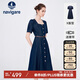 Navigare意大利小帆船女士復古方領(lǐng)牛仔裙短袖連衣裙2322874526 藍 L 