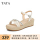 他她（TATA）七夕法式氣質(zhì)坡跟涼鞋女鞋度假風(fēng)厚底涼鞋2025夏新款UQA01BL5 米白 37