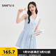 三福連衣裙2025夏季蕾絲花邊蝴蝶結(jié)條紋收腰裙子女裝503760 藍(lán)條 M