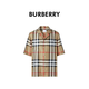 BURBERRY博柏利巴寶莉男士真絲格紋短袖襯衫80502791 米色拼色 M