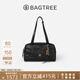 BAGTREE包包樹(shù)風(fēng)信包新款植鞣牛皮波士頓包單肩腋下大容量通勤保齡球女包 檀黑色+黑色啟笛掛件 小眾輕奢女包