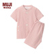 無(wú)印良品（MUJI） 嬰童 無(wú)側(cè)縫 泡泡紗 方便穿脫睡衣 家居服 兒童童裝 FED17C3S 橙色格紋 90