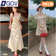 DGOV法式收腰連衣裙女夏季顯瘦遮肉包臀裙子MM設計感碎花裙 長(cháng)裙露背 M （建議92~105斤）