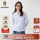 Hush Puppies暇步士女裝春新款清新藍(lán)白格紋七分袖抽繩襯衫女 368藍(lán)白 L
