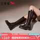 紅蜻蜓長(zhǎng)靴女粗跟復(fù)古不過膝潮流百搭時(shí)尚騎士靴2024秋季新款 棕色 跟高4.7cm 40