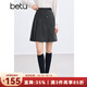 百圖betu女裝冬季新款半身裙高腰前后分割壓褶A型裙子女2411T67 深灰 S