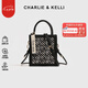CHARLIE&KELLI CK品牌包包女包2025新款女生日禮物刺繡手提包單肩斜挎包手機(jī)包 黑色【京倉配送 贈(zèng)禮袋+賀卡】