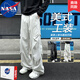 NASA RHUDE秋季潮流休閑褲男秋冬款闊腿褲男生哈倫褲九分褲男士寬松工裝褲 25600淺灰 XL (130-150斤)