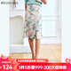 Olrain歐芮兒碎花雪紡半身裙夏季高腰顯瘦氣質(zhì)優(yōu)雅油畫風(fēng)開叉裙 粉色 165/72A/L