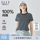 ELLE ACTIVE純棉條紋圓領(lǐng)短袖T恤女夏季時(shí)尚百搭減齡運(yùn)動(dòng)休閑修身顯瘦上衣女 藏青色 XL