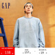 GAP男女裝秋季款菱形logo印花仿牛仔針織長(cháng)袖衛衣情侶裝637912