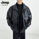 JEEP SPIRIT正品吉普高端夾克男復古機車(chē)美式仿真皮短款高級感飛行員外套男 011黑色夾克 XL 適合145-160斤