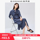 佐丹奴裙子女文藝風(fēng)開(kāi)叉下擺暗條紋長(cháng)袖襯衫連衣裙女05465070
