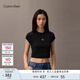 Calvin KleinJeans25春夏女士簡(jiǎn)約刺繡時(shí)尚ck辣妹正肩羅紋短袖T恤47AB212 UB1-太空黑 S