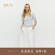OVV2025春夏新款女裝優(yōu)雅經典圓領單排扣短袖針織開衫外套 冰川藍 L