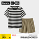 蕉內(nèi)（Bananain）305H純棉睡衣男女士100%棉情侶家居服短袖夏季套裝七夕情人節(jié)禮物 【短褲款條紋-男】墨昀橫條紋 L