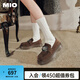 MIO七夕禮物米奧秋季圓頭學(xué)院厚底樂福鞋復(fù)古鉆飾元素顯高舒適女鞋 棕色 37