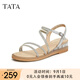 他她（TATA）七夕絕美坡跟涼鞋女外穿一字帶時裝涼鞋夏季新款7UA03BL4 銀色 35