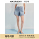 MAXRIENY【商場同款】精致日常淺牛仔藍小A型鏤空牛仔闊腿短褲夏 淺牛仔藍 S