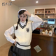 彌柯菲2025秋冬新款毛衣馬甲學(xué)院風(fēng)馬夾內搭外搭女韓版少女慵懶針織上衣白色M 【建議100-120斤】
