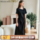 Olrain【七夕】歐芮兒黑色短袖連衣裙女夏季新款簡(jiǎn)約設(shè)計(jì)感針織長(zhǎng)裙 黑色 L