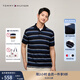TOMMY HILFIGER【透氣舒適】夏季男珠地棉美式潮流寬條紋翻領短袖T恤POLOJA352 藏青深藍條紋FAP L （推薦：150-165斤）