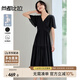 尚都比拉[100%桑蠶絲]女裝真絲連衣裙夏季輕薄裙子V領(lǐng)氣質(zhì)小黑裙 黑色 L