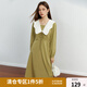 獨束大碼女裝【雙色長(cháng)短款】赫本風(fēng)裙子蝴蝶結娃娃領(lǐng)新款連衣裙秋 芥末黃綠-長(cháng)款 L
