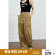 獨束大碼女裝寬松工裝拖地長褲女秋裝新款微胖mm休閑復(fù)古百搭褲子潮 卡其色 2XL
