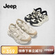 Jeep網(wǎng)面鏤空運動涼鞋夏季防滑溯溪鞋厚底包頭羅馬涼鞋女 白灰色  36 