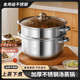 LZJV食品級不銹鋼湯鍋家用小奶鍋小蒸鍋煲湯鍋燃氣電磁爐通用 湯鍋+蒸格+玻璃蓋 24cm