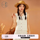 紫涵（ZIHAN）紫涵鏤空無袖針織馬甲女夏季法式度假風(fēng)復(fù)古鉤花開衫馬夾 米金 XL