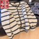 JEZE2024年新款復古條紋針織外套女秋冬慵懶風(fēng)牛角扣v領(lǐng)寬松毛衣開(kāi)衫 條紋開(kāi)衫【z】 M 【建議95-110斤】